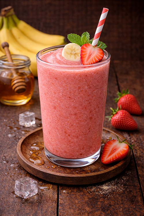 กล้วยหอม สตรอเบอรี่ น้ำผึ้งปั่น